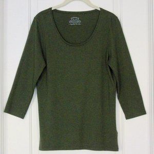 FATFACE Olive Green Pullover Scoop Neck & 3/4 Sleeves UK Size 14 = US size 10